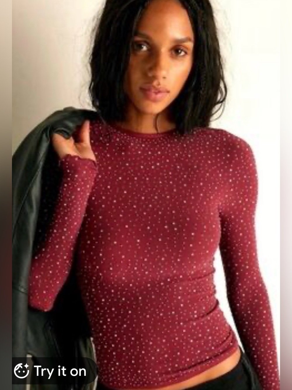 262.NWT Free People Night Sky Long
Sparkle Long-Sleeve Top - Burgundy $98
